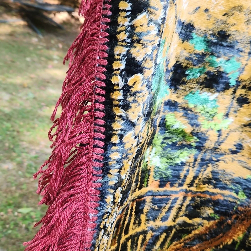 Vintage Large western Equestrian Woven wall hanging or throw rug With Fringe